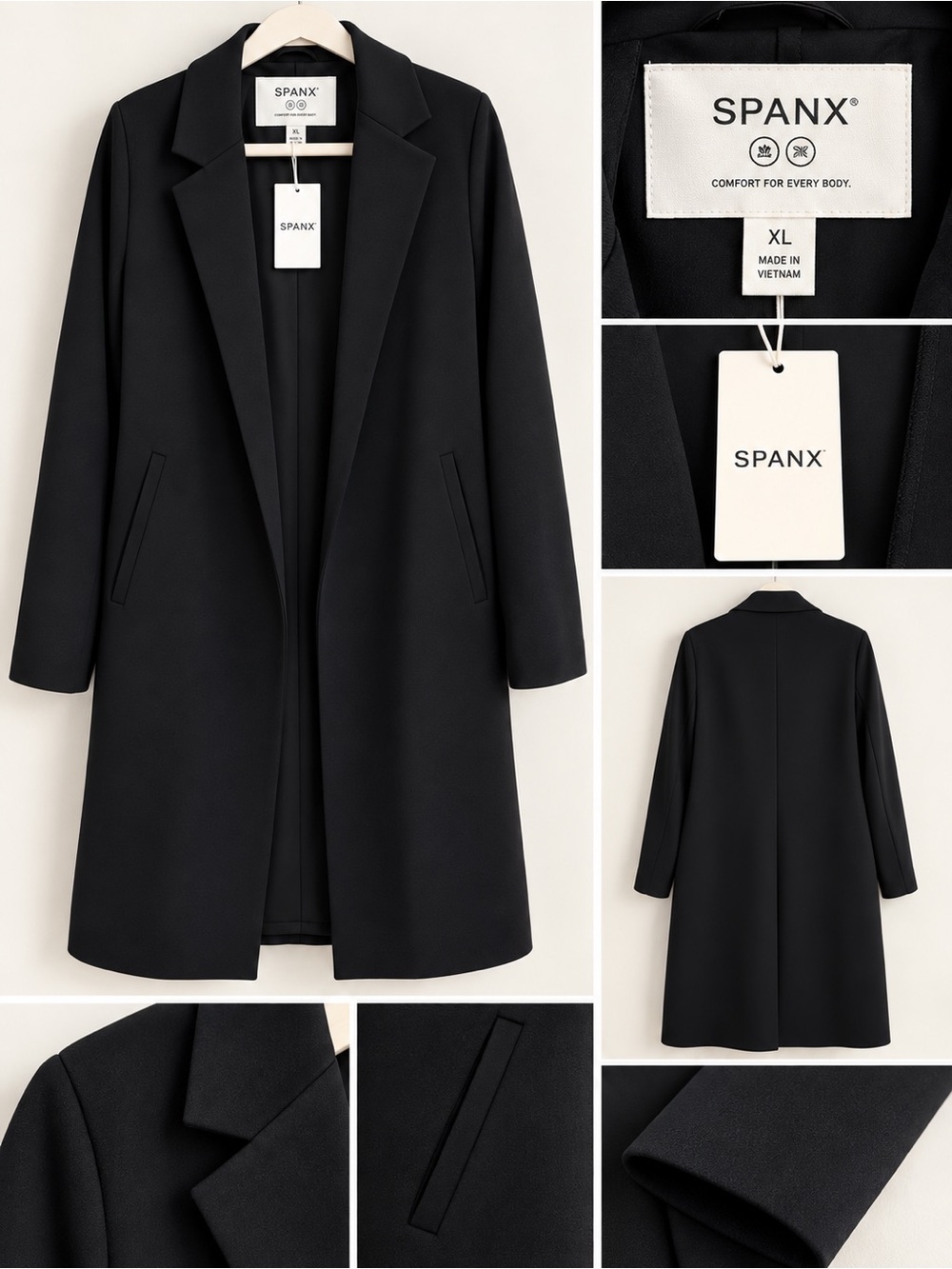 SPANX Black Long Tailored Trench Coat